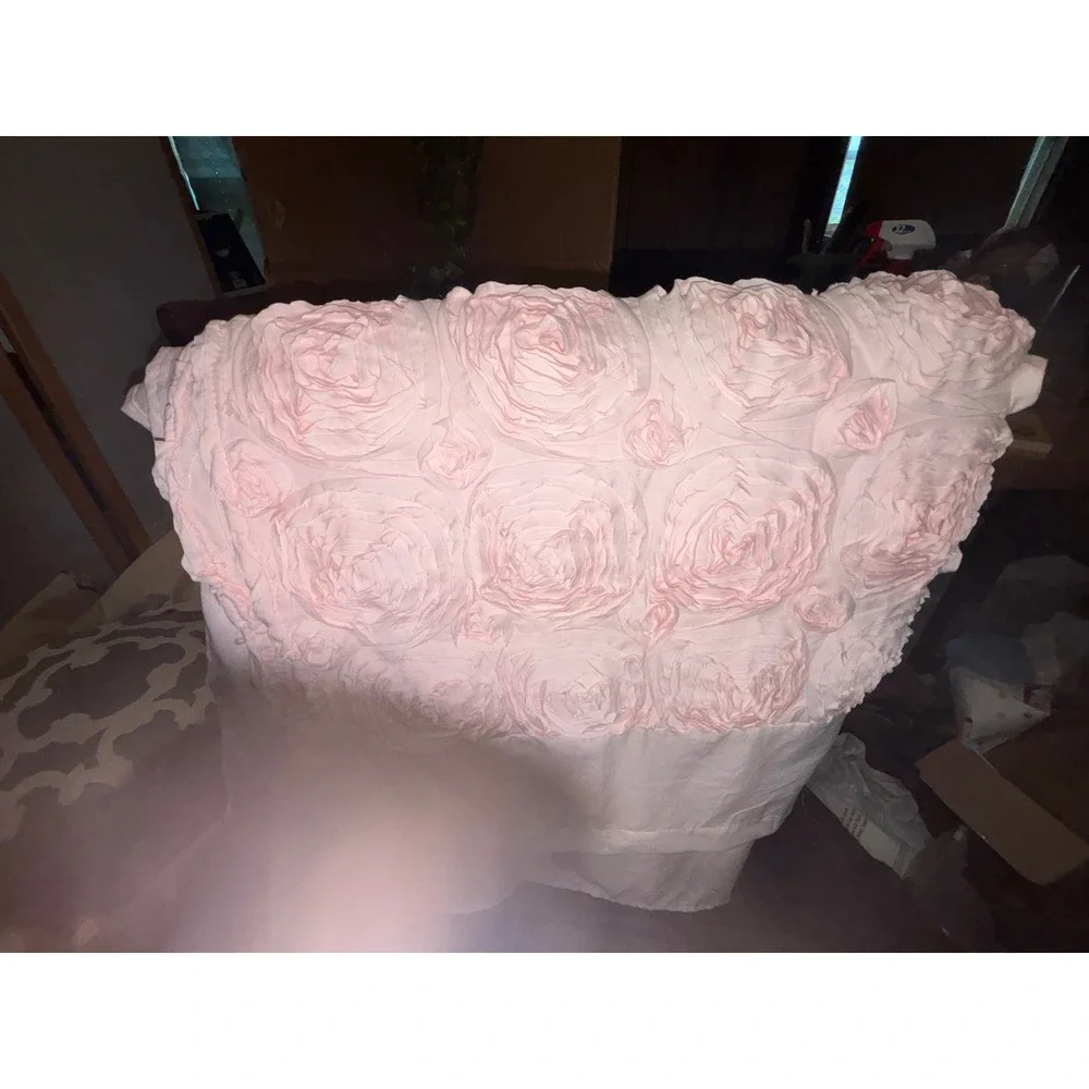 Riverdale Shower Curtain Blush Pink 3D Rosette Floral Romantic Shabby Chic